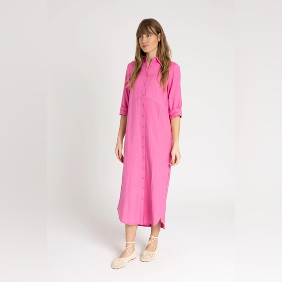 Pink Linen Maxi Shirt Dress - Picture 3 of 4